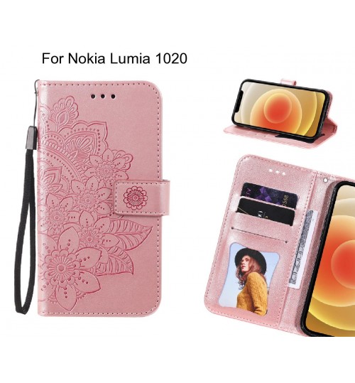Nokia Lumia 1020 Case Embossed Floral Leather Wallet Case - Pink
