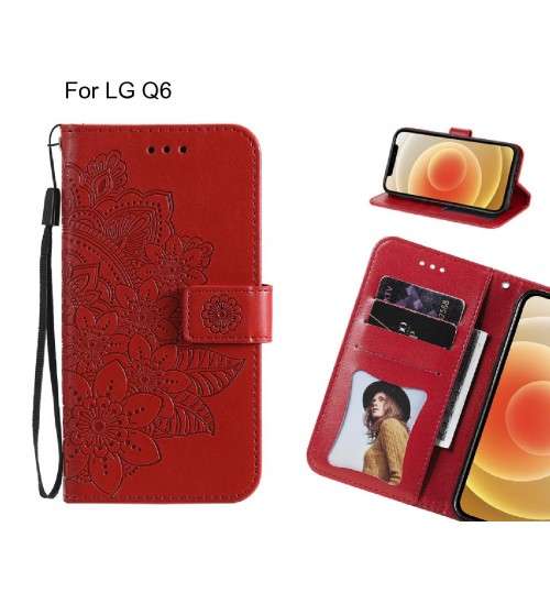 Lg Q6 Case Embossed Floral Leather Wallet Case - Red