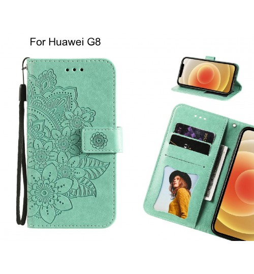 Huawei G8 Case Embossed Floral Leather Wallet Case - Green
