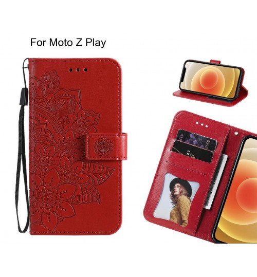 Moto Z Play Case Embossed Floral Leather Wallet Case - Red