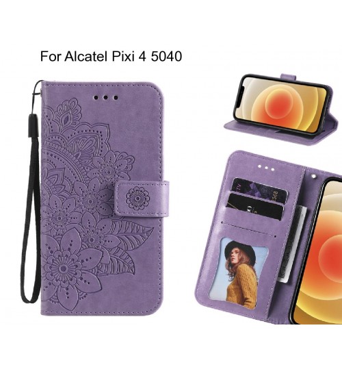 Alcatel Pixi 4 5040 Case Embossed Floral Leather Wallet Case - Purple