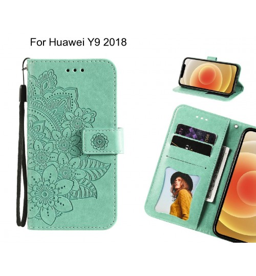 Huawei Y9 2018 Case Embossed Floral Leather Wallet Case - Green