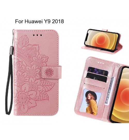 Huawei Y9 2018 Case Embossed Floral Leather Wallet Case - Pink