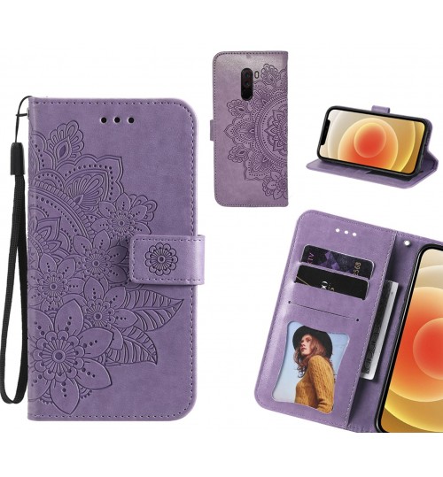 Xiaomi Pocophone F1 Case Embossed Floral Leather Wallet Case - Purple