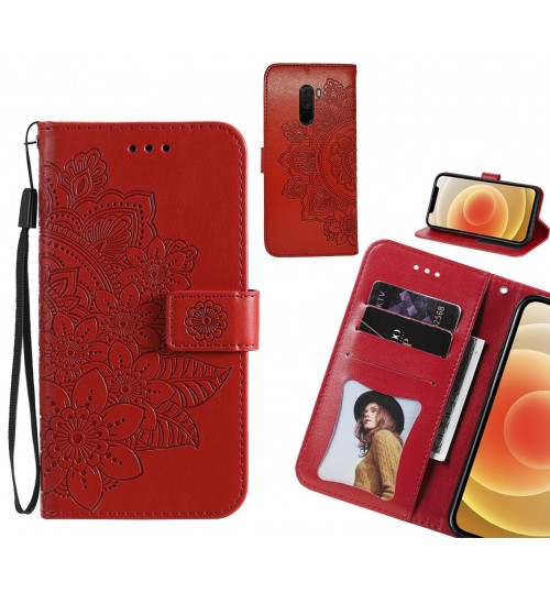Xiaomi Pocophone F1 Case Embossed Floral Leather Wallet Case - Red