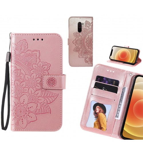 Xiaomi Pocophone F1 Case Embossed Floral Leather Wallet Case - Pink
