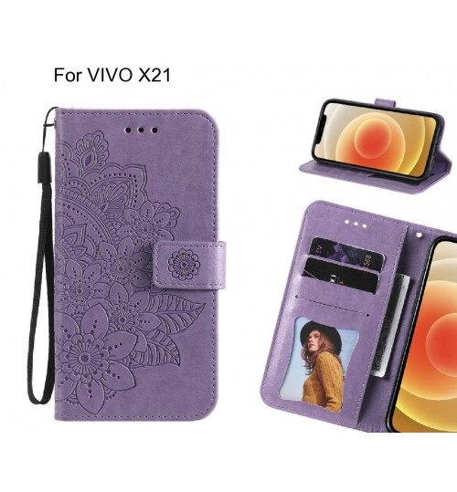 Vivo X21 Case Embossed Floral Leather Wallet Case - Purple