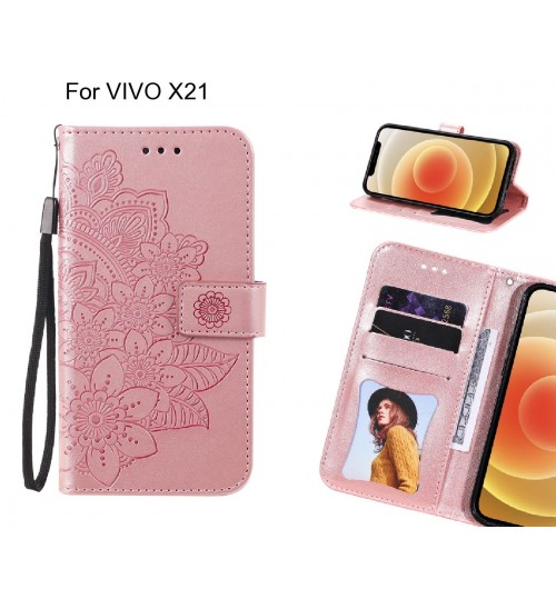 Vivo X21 Case Embossed Floral Leather Wallet Case - Pink