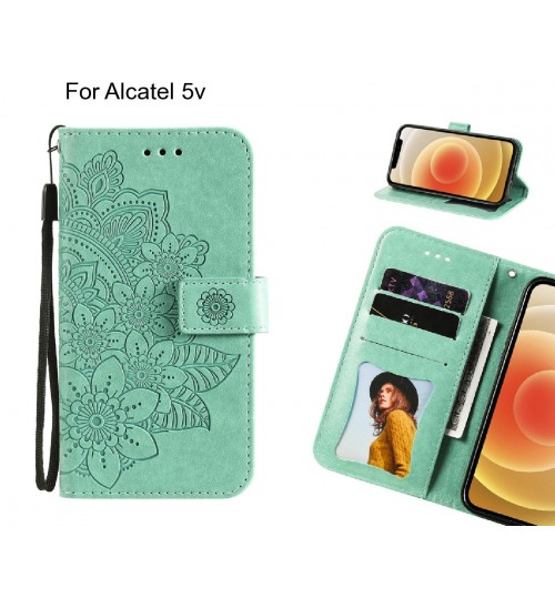 Alcatel 5v Case Embossed Floral Leather Wallet Case - Green