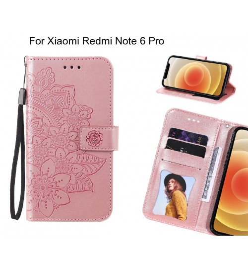 Xiaomi Redmi Note 6 Pro Case Embossed Floral Leather Wallet Case - Pink