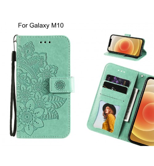 Galaxy M10 Case Embossed Floral Leather Wallet Case - Green