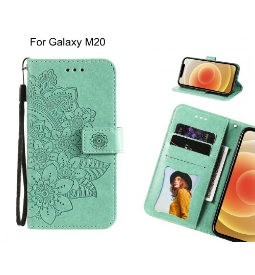 Galaxy M20 Case Embossed Floral Leather Wallet Case - Green