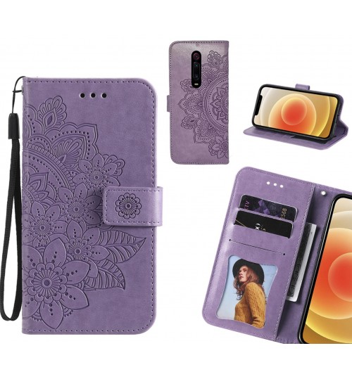 Xiaomi Redmi K20 Case Embossed Floral Leather Wallet Case - Purple