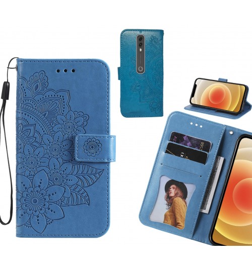 Vodafone V10 Case Embossed Floral Leather Wallet Case - Blue