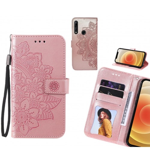 Huawei Y9 Prime 2019 Case Embossed Floral Leather Wallet Case - Pink