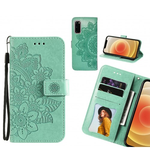 Galaxy S20 Case Embossed Floral Leather Wallet Case - Green