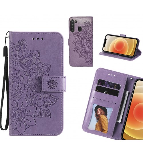 Samsung Galaxy A21 Case Embossed Floral Leather Wallet case