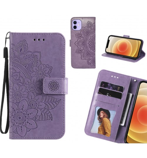 Iphone 12 Case Embossed Floral Leather Wallet Case - Purple