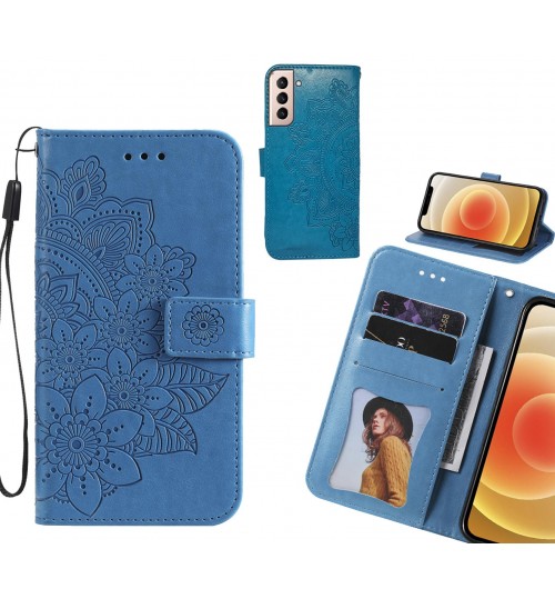 Galaxy S21 Plus Case Embossed Floral Leather Wallet Case - Blue