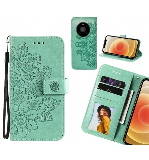 Huawei Mate 40 Case Embossed Floral Leather Wallet Case - Green