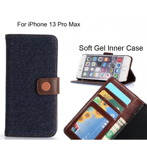 Iphone 13 Pro Max  Case Ultra Slim Retro Jeans Wallet Case - Black