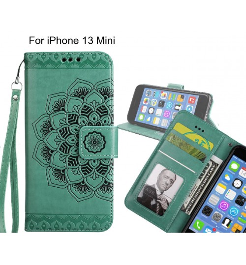 iPhone 13 Mini Case mandala embossed leather wallet case