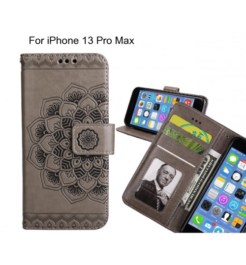 iPhone 13 Pro Max Case mandala embossed leather wallet case