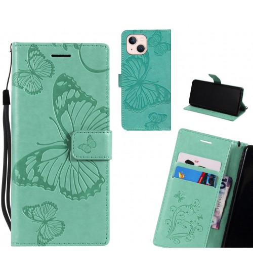 Iphone 13 Mini Case Embossed Butterfly Wallet Leather Case - Green