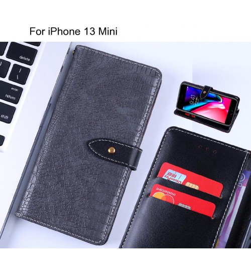 iPhone 13 Mini case croco pattern leather wallet case