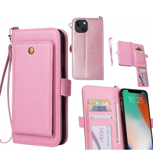 Iphone 13 Case Retro Leather Wallet Case - Pink