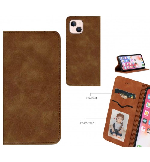 Iphone 13 Mini Case Premium Leather Magnetic Wallet Case - Brown