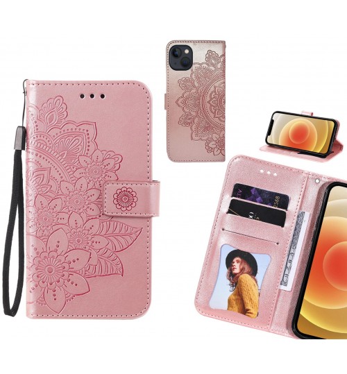 Iphone 13 Case Embossed Floral Leather Wallet Case - Pink