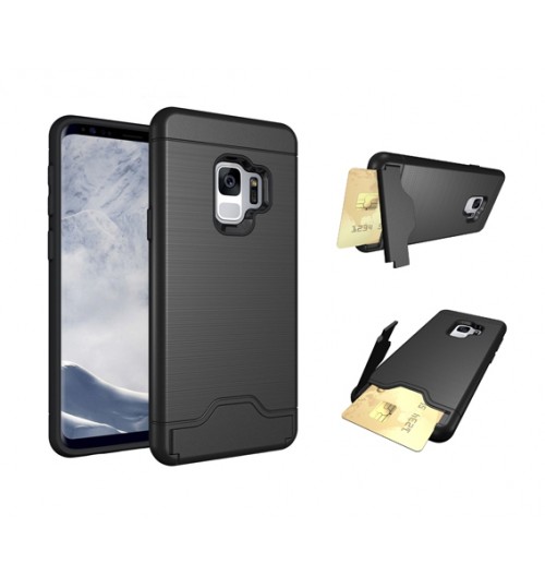 Galaxy S9 PLUS case impact proof hybrid card clip Brushed Metal Texture