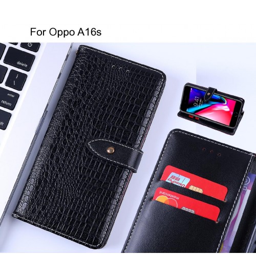 Oppo A16s case croco pattern leather wallet case