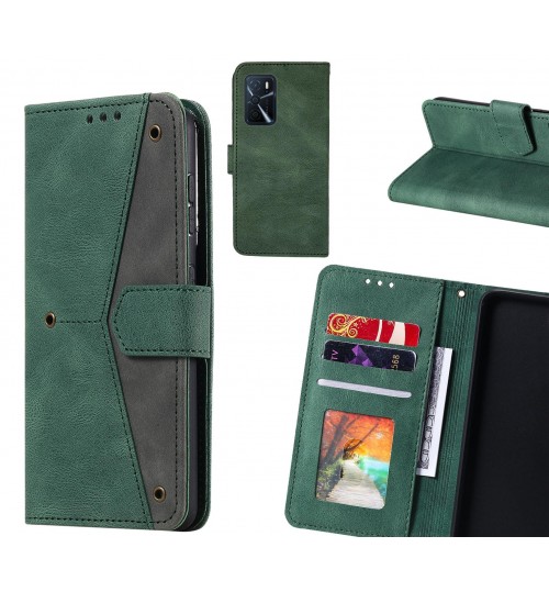 Oppo A16s Case Wallet Denim Leather Case Cover - Green