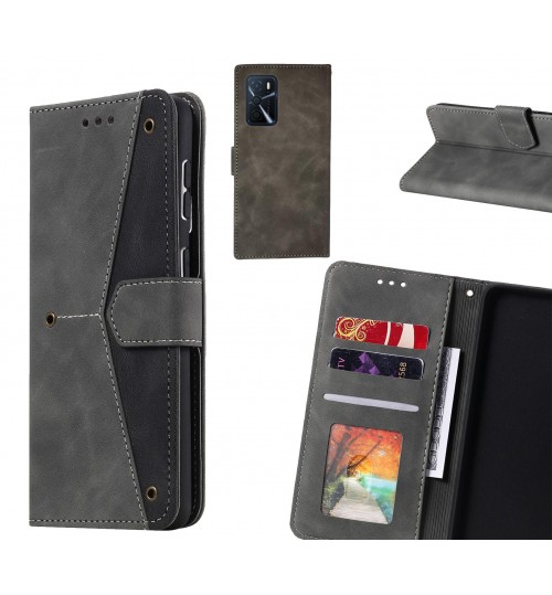 Oppo A16s Case Wallet Denim Leather Case Cover - Black