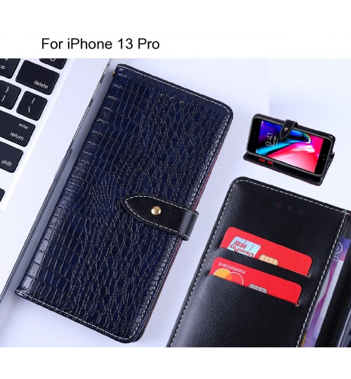 iPhone 13 Pro case croco pattern leather wallet case