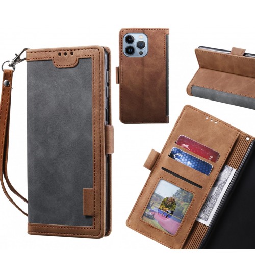Iphone 13 Pro Case Wallet Denim Leather Case Cover - Grey