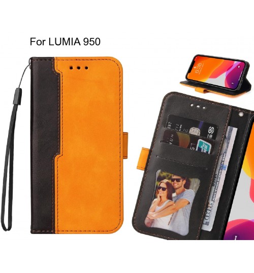 Lumia 950 Case Wallet Denim Leather Case Cover - Orange