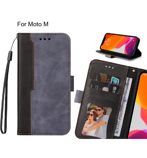 Moto M Case Wallet Denim Leather Case Cover - Grey