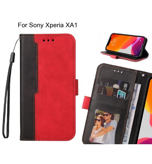 Sony Xperia Xa1 Case Wallet Denim Leather Case Cover - Red