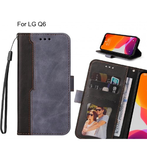 Lg Q6 Case Wallet Denim Leather Case Cover - Grey