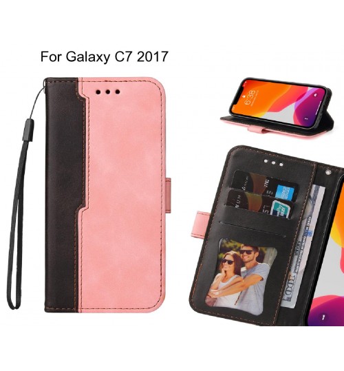 Galaxy C7 2017 Case Wallet Denim Leather Case Cover - Pink