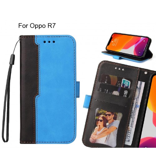 Oppo R7 Case Wallet Denim Leather Case Cover - Blue