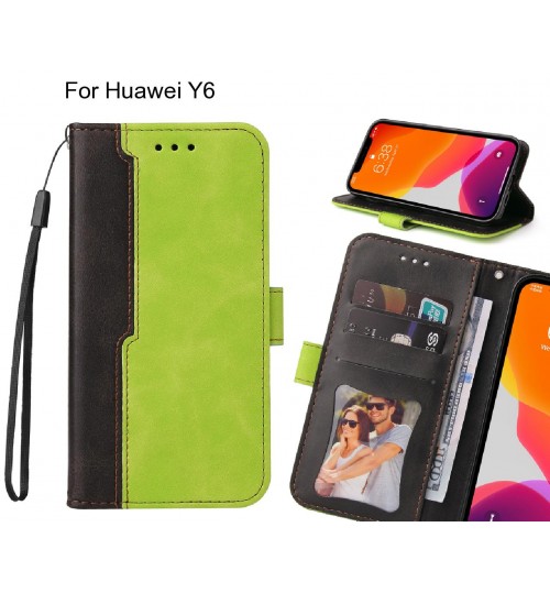 Huawei Y6 Case Wallet Denim Leather Case Cover - Green