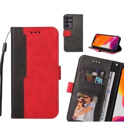 Galaxy S21 Ultra Case Wallet Denim Leather Case Cover - Red