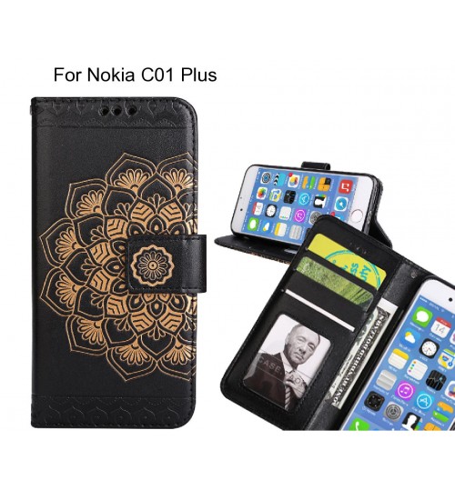 Nokia C01 Plus Case mandala embossed leather wallet case