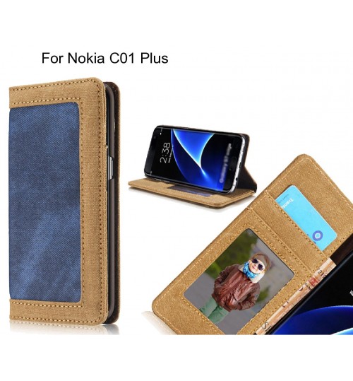 Nokia C01 Plus case contrast denim folio wallet case