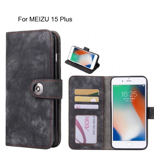 Meizu 15 Plus Case Retro Leather Wallet Case - Black