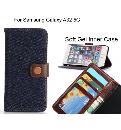 Samsung Galaxy A32 5g  Case Ultra Slim Retro Jeans Wallet Case - Black